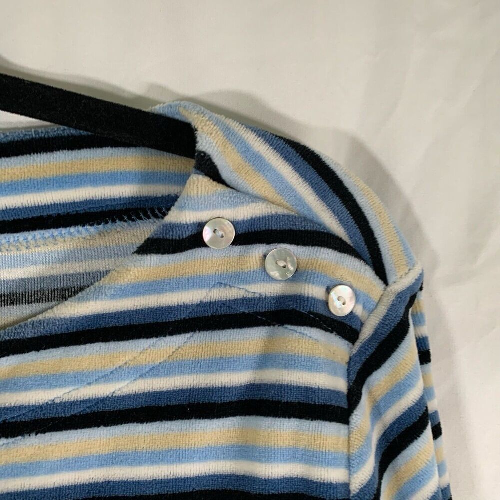 Caribbean Joe Sweater Women's Medium Blue Striped Plush Round Neck Pullover - Picture 3 of 6